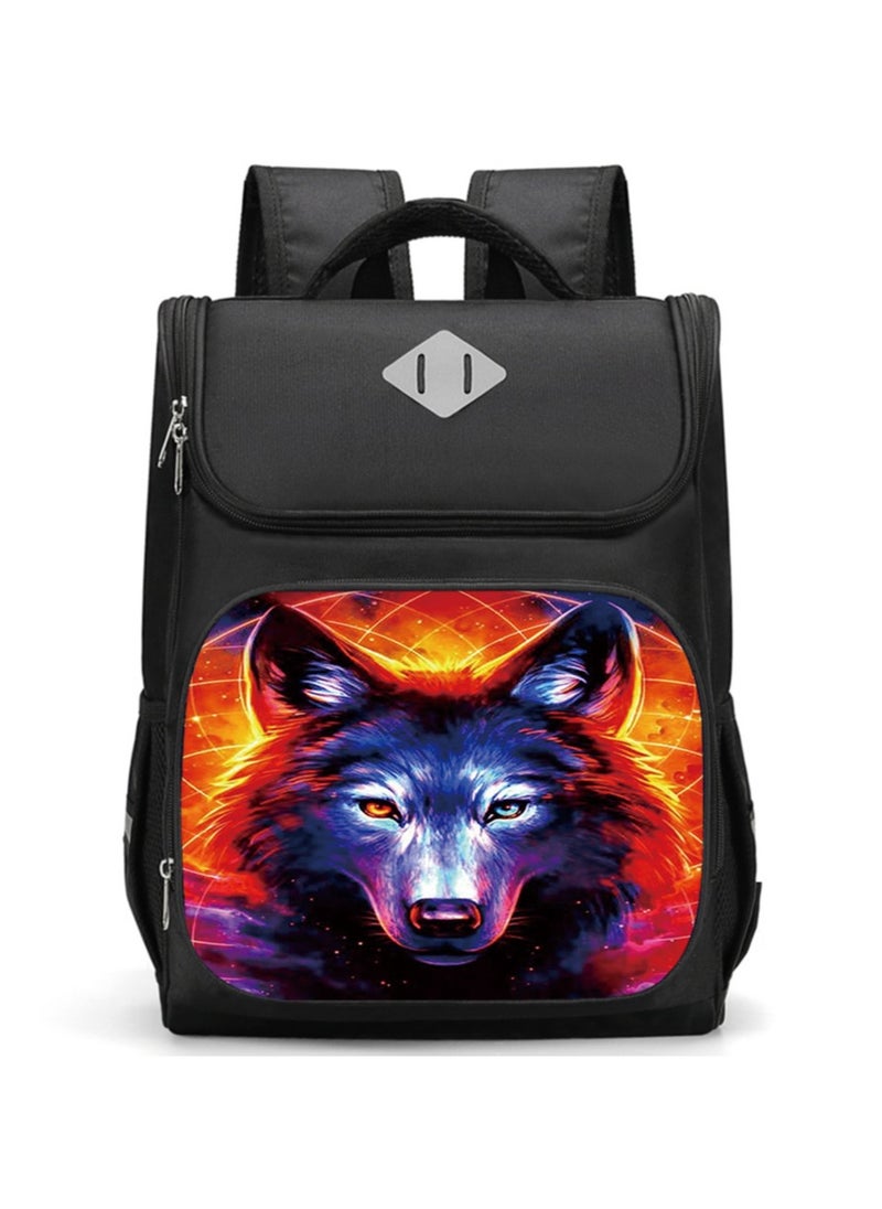 Printed Cartoon Cool Wolf Backpack Student Schoolbag Small Children's Reflective Backpack 37*27*19CM
