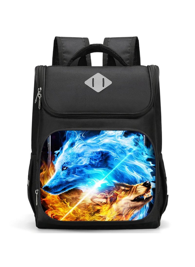 Printed Cartoon Cool Wolf Backpack Student Schoolbag Small Children's Reflective Backpack 37*27*19CM