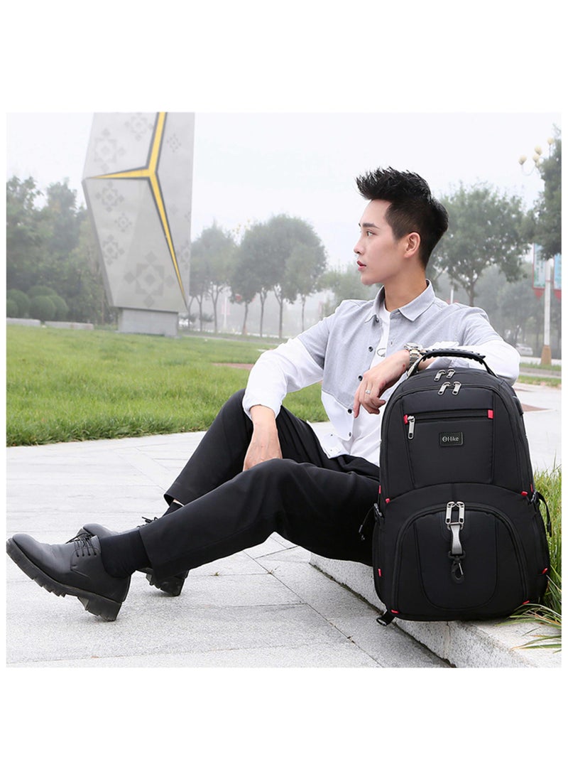 Unisex Laptop Backpack Water Resistant Carryon Daypack with Built in USB Port and Separate Laptop Compartment for Travel/Business/College, HK8001- BLACK