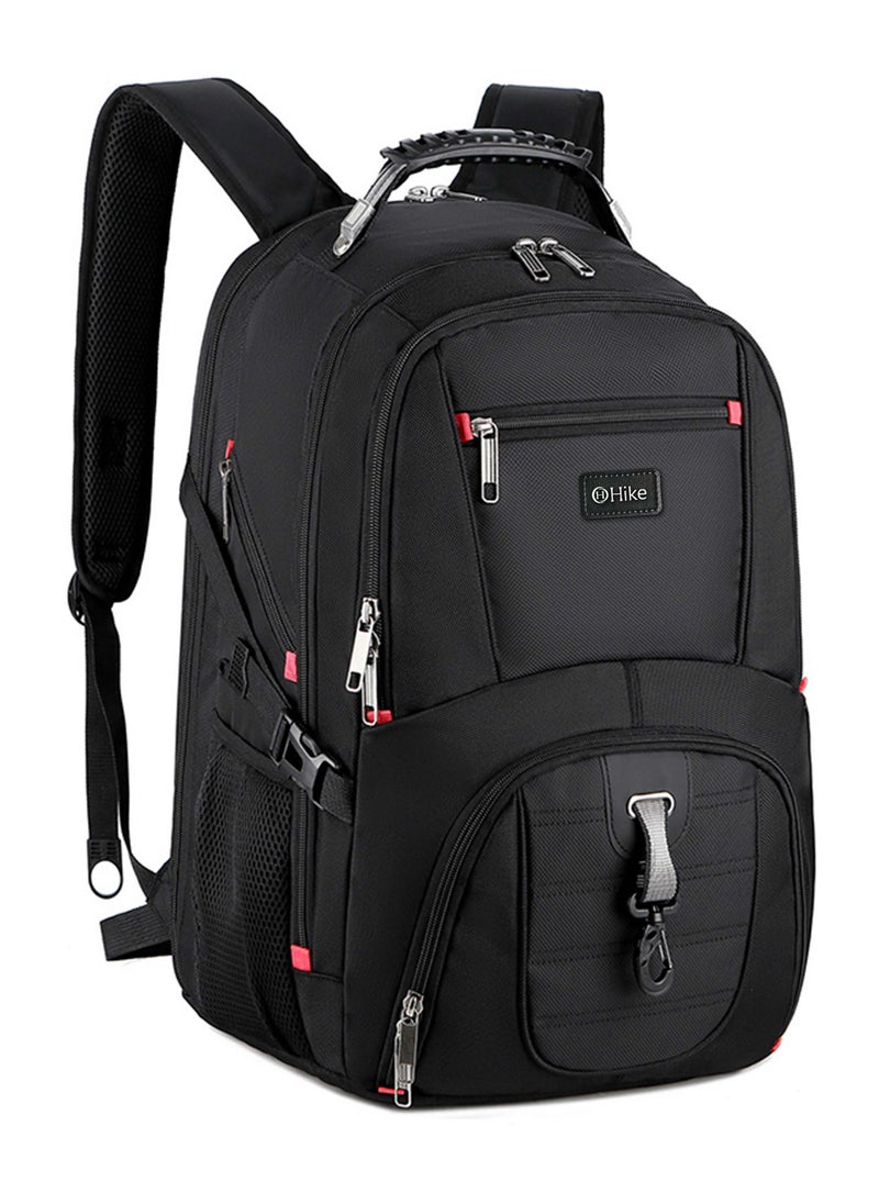 Unisex Laptop Backpack Water Resistant Carryon Daypack with Built in USB Port and Separate Laptop Compartment for Travel/Business/College, HK8001- BLACK