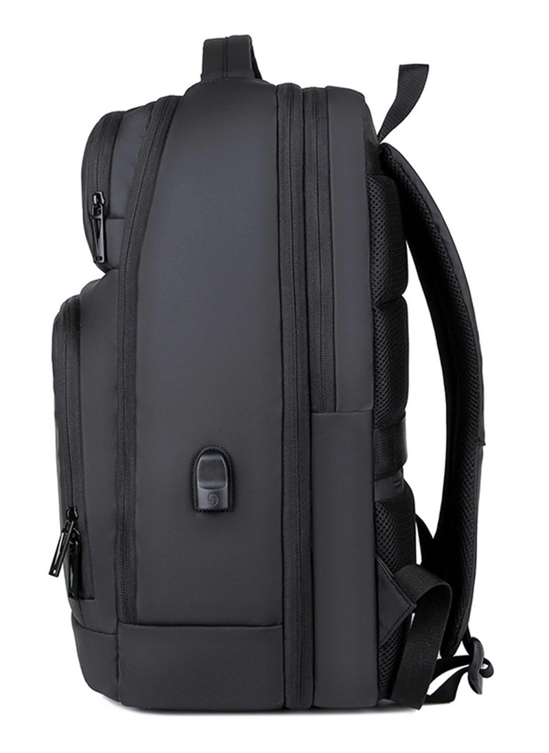 Premium Expandable Casual Backpack Water Resistant Laptop Daypack with Built in USB Port and Separate Laptop Compartment for Men and Women, HKY2206- Black