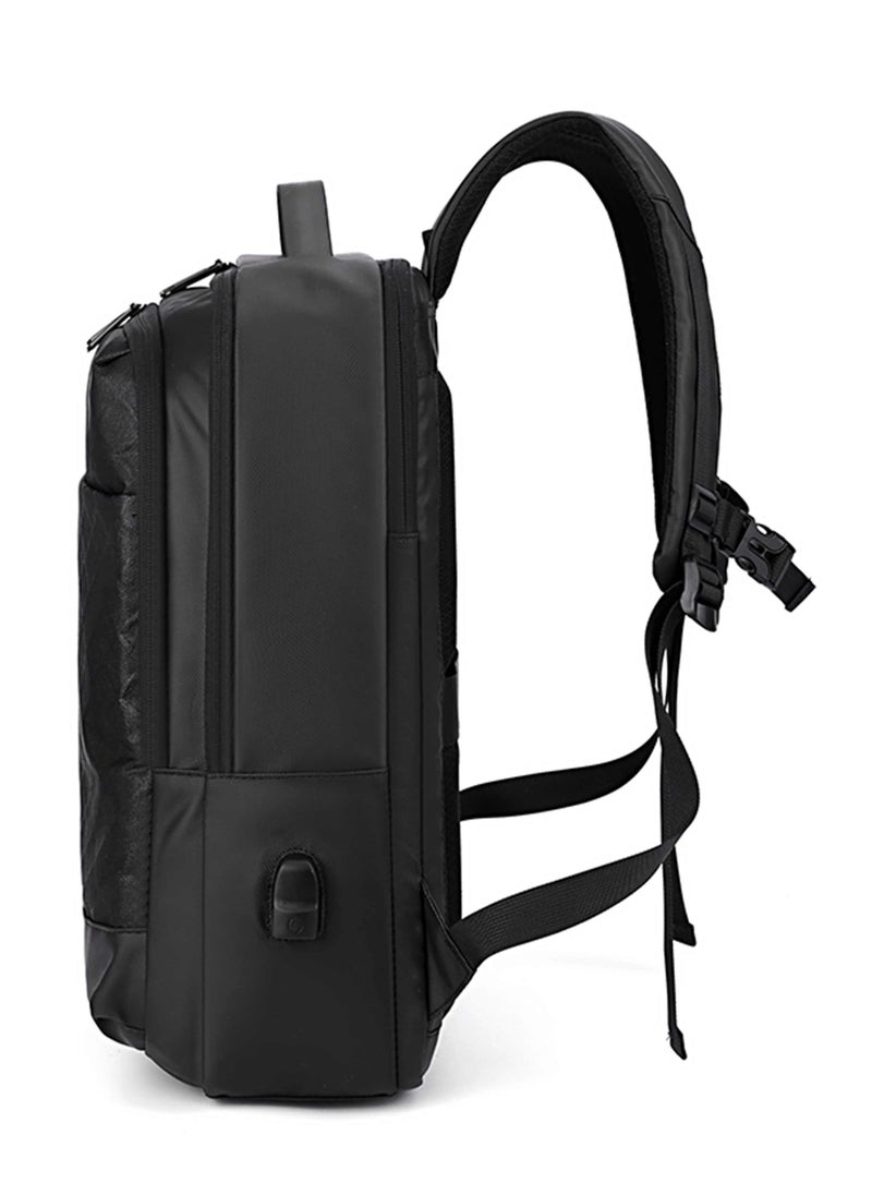 Unisex Computer Shoulder Backpack Water Resistant Daypack with Built in USB port and Separate Laptop Compartment for Travel/Business/College, HK2301- Black