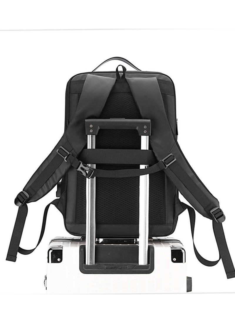 Unisex Computer Shoulder Backpack Water Resistant Daypack with Built in USB port and Separate Laptop Compartment for Travel/Business/College, HK2301- Black