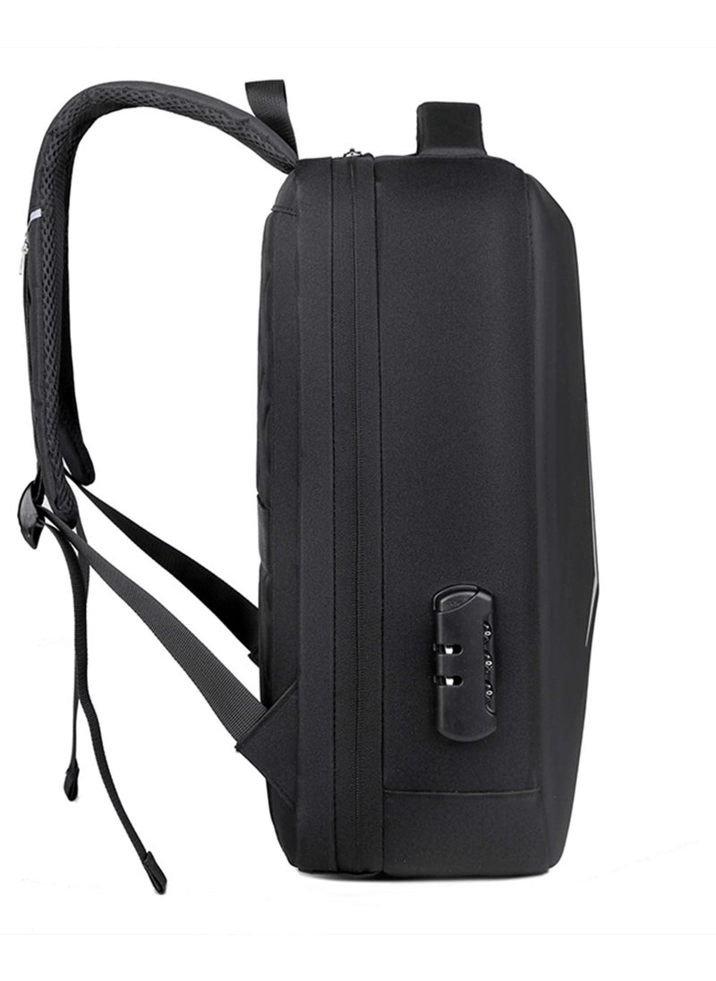 Semi Hard 16-inch Unisex Laptop Backpack with Built in Combination lock and USB/ Headphone Port Daypack for Travel, Office and Business, HK2252-Black