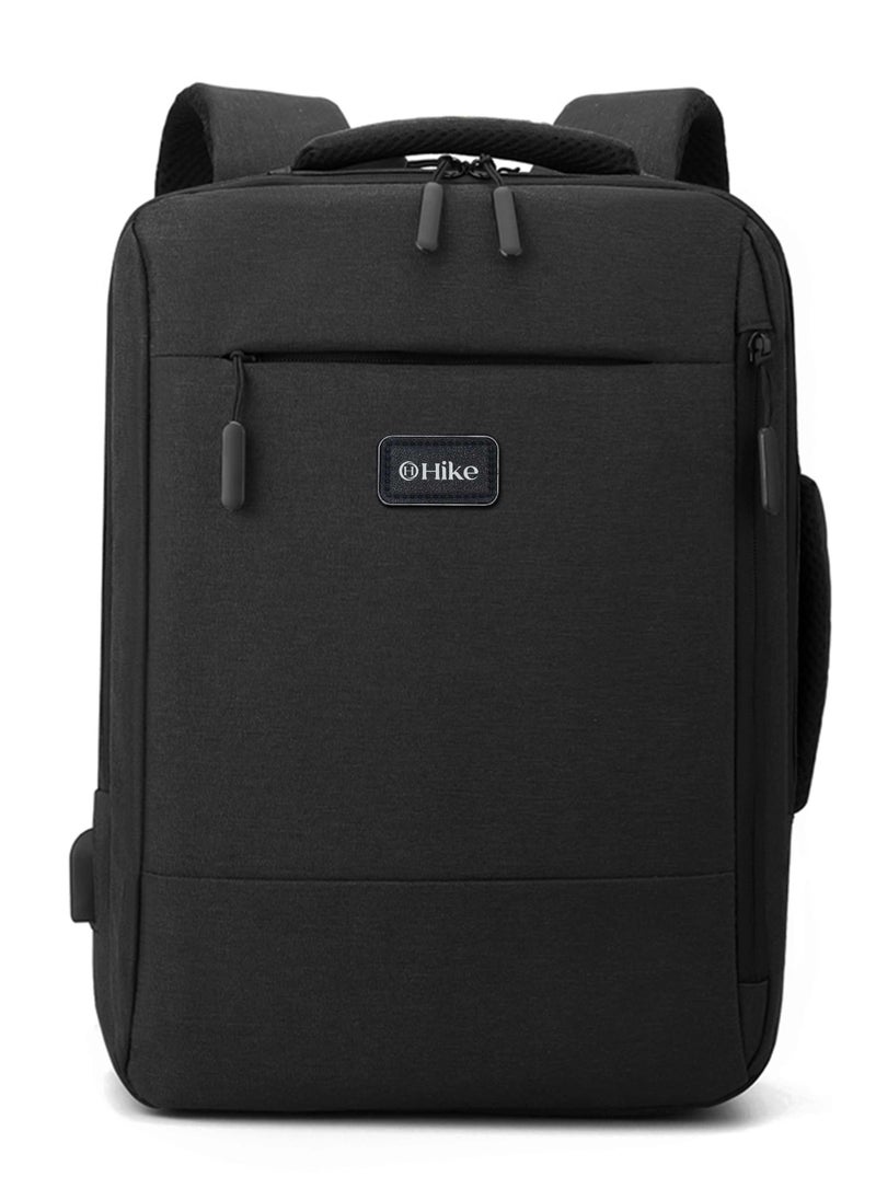 Hike Unisex Slim Laptop Backpack 16-inch Water Resistant Shoulder Daypack with Built in USB Port for Travel/Business/College/School, HK911-BLACK