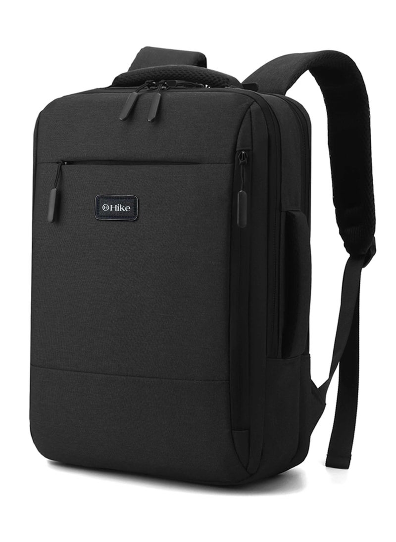 Hike Unisex Slim Laptop Backpack 16-inch Water Resistant Shoulder Daypack with Built in USB Port for Travel/Business/College/School, HK911-BLACK