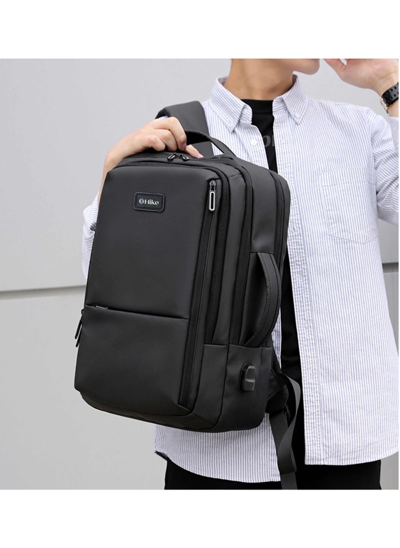 Hike Premium Durable 16.5-inch Backpack Water Resistant Laptop Daypack with Built in USB Port and Multi Compartments for Travel/Business/College/School, HK2102 - Black