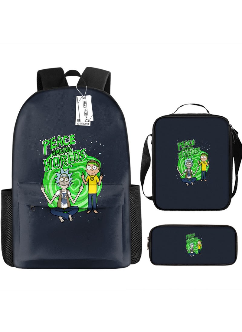 Printed backpack polyester schoolbag large-capacity cross-body bag student-ZZ-Garfield (universal standard three-piece set) - 7 - 18