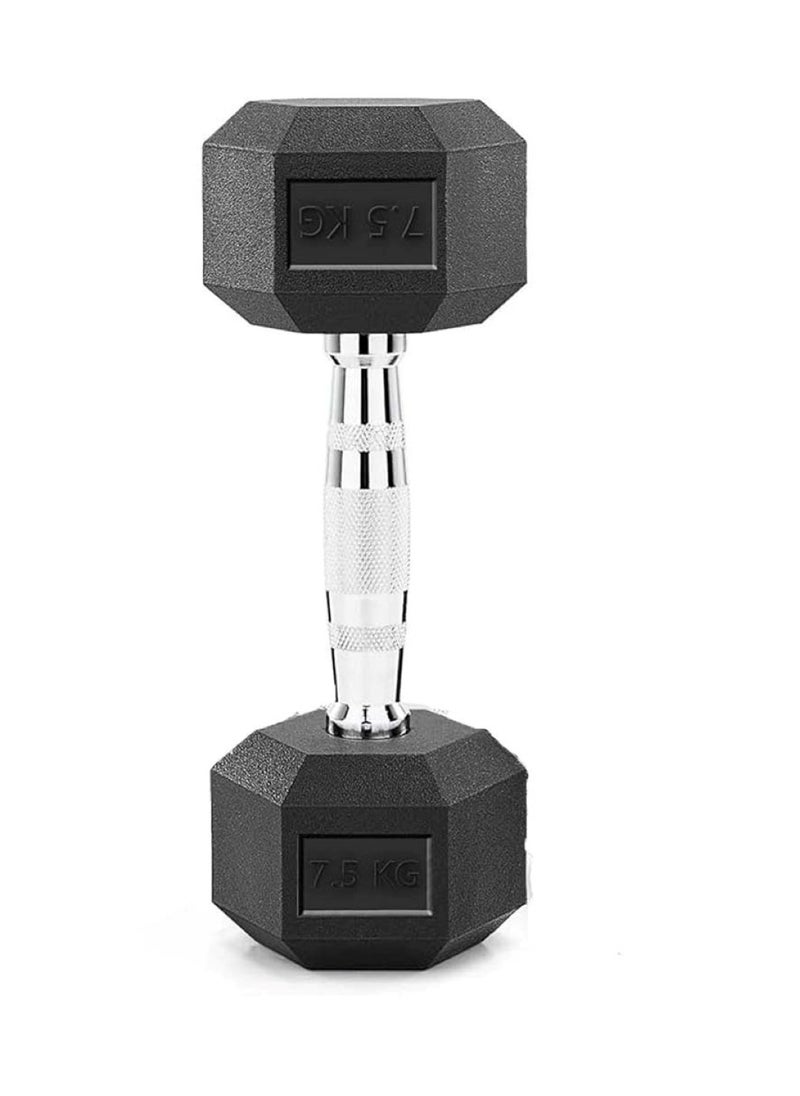 7.5 Kg Rubber Hex Dumbbell Black Durable Gym Fitness Equipment