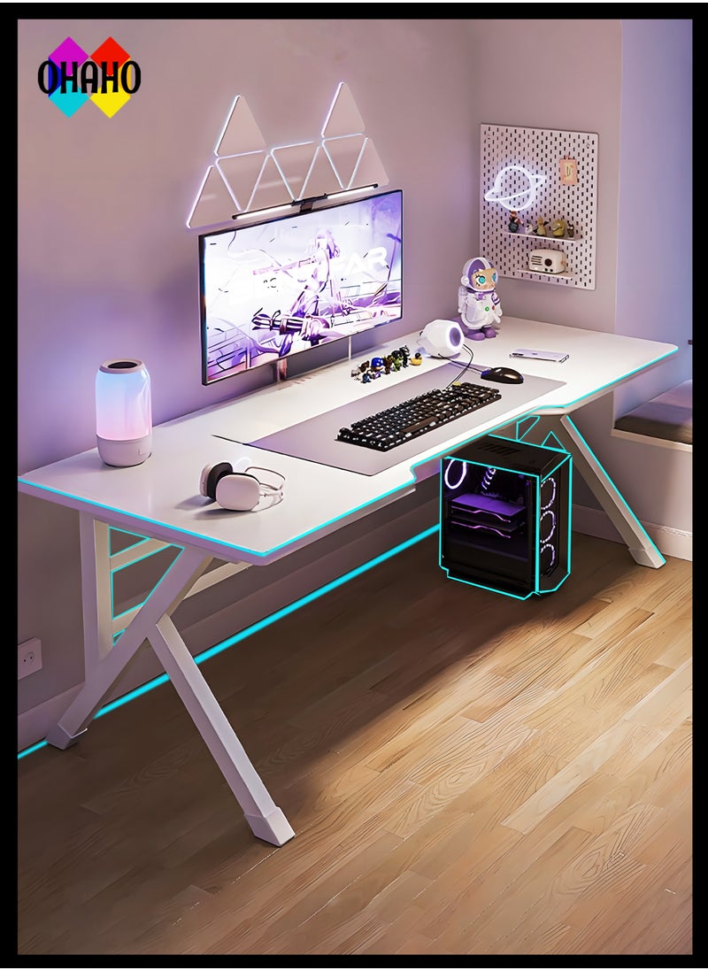 140CM Gaming Table,Gaming Desk, Computer Desk Home Office Desk Extra Large Modern Ergonomic Black PC Table Gamer Workstation (NEW White, 140x60x75cm)