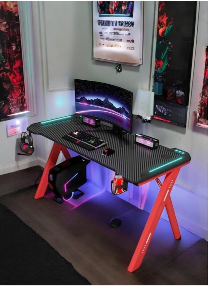 Gaming Desk with LED RGB Lights 120cm PC Computer Desk RED