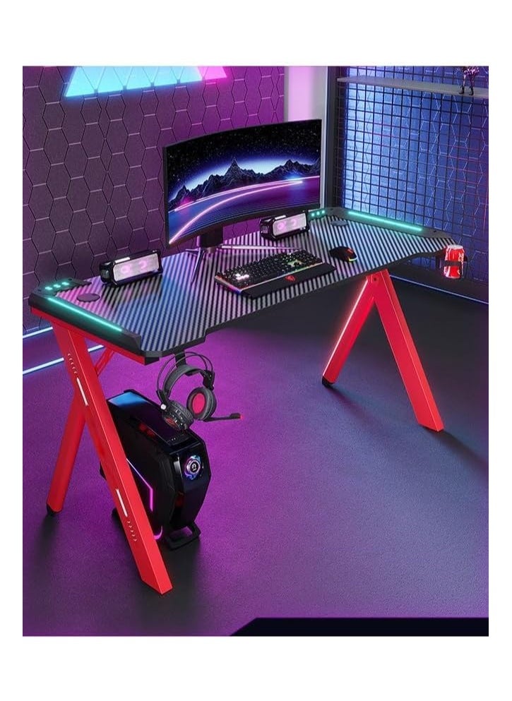 Gaming Desk with LED RGB Lights 120cm PC Computer Desk RED