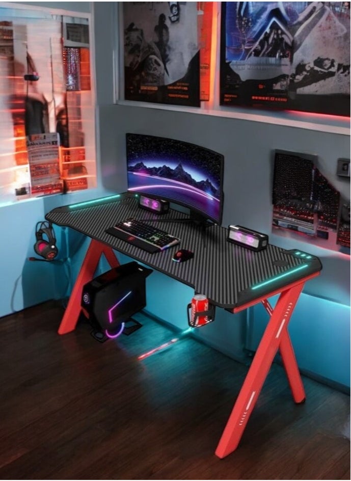 Gaming Desk with LED RGB Lights 120cm PC Computer Desk RED