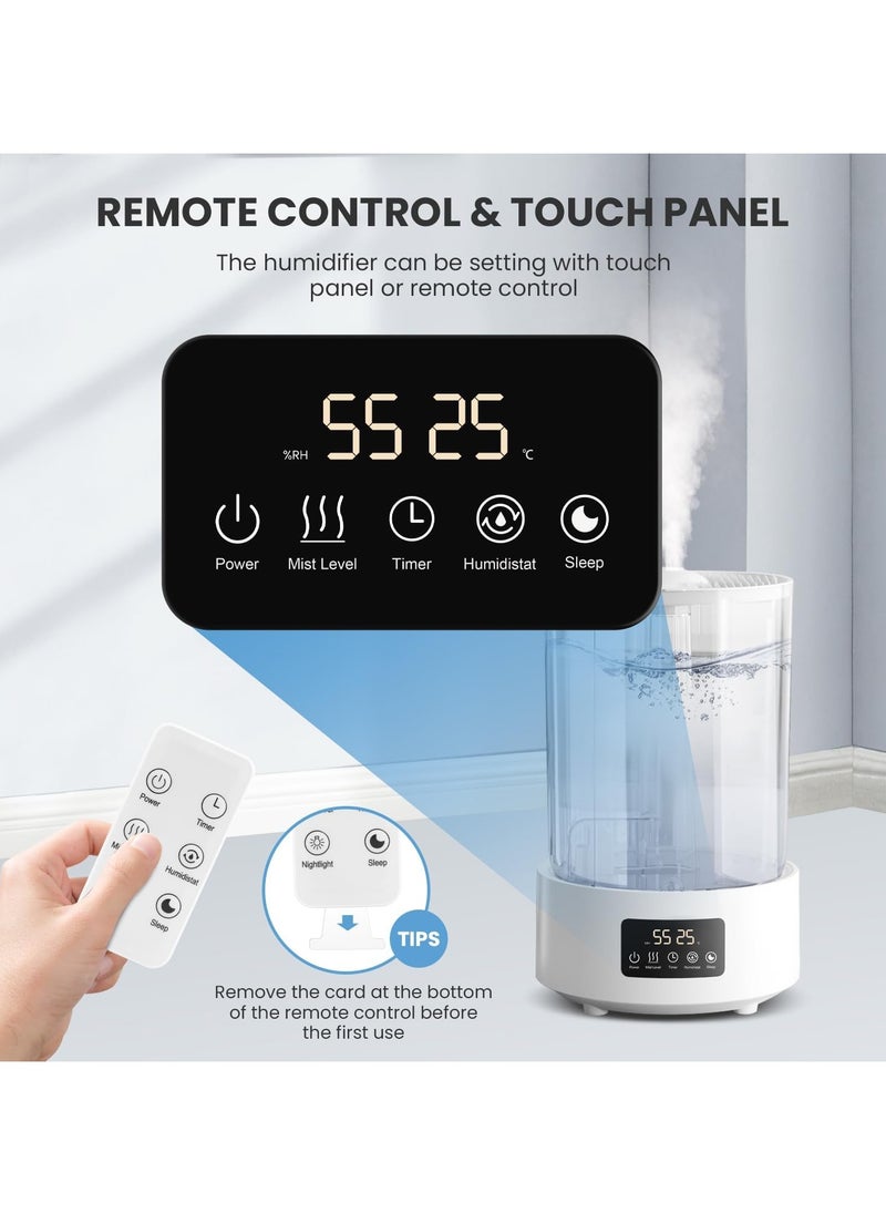 5L Air Humidifiers for Bedroom Home, 7-Color Lights,Top Fill Cool Mist Humidifiers With Mist Level Control, Essential Oil Function,Timer 1-8h, Auto Shut-off, Sleep Mode, BPA Free