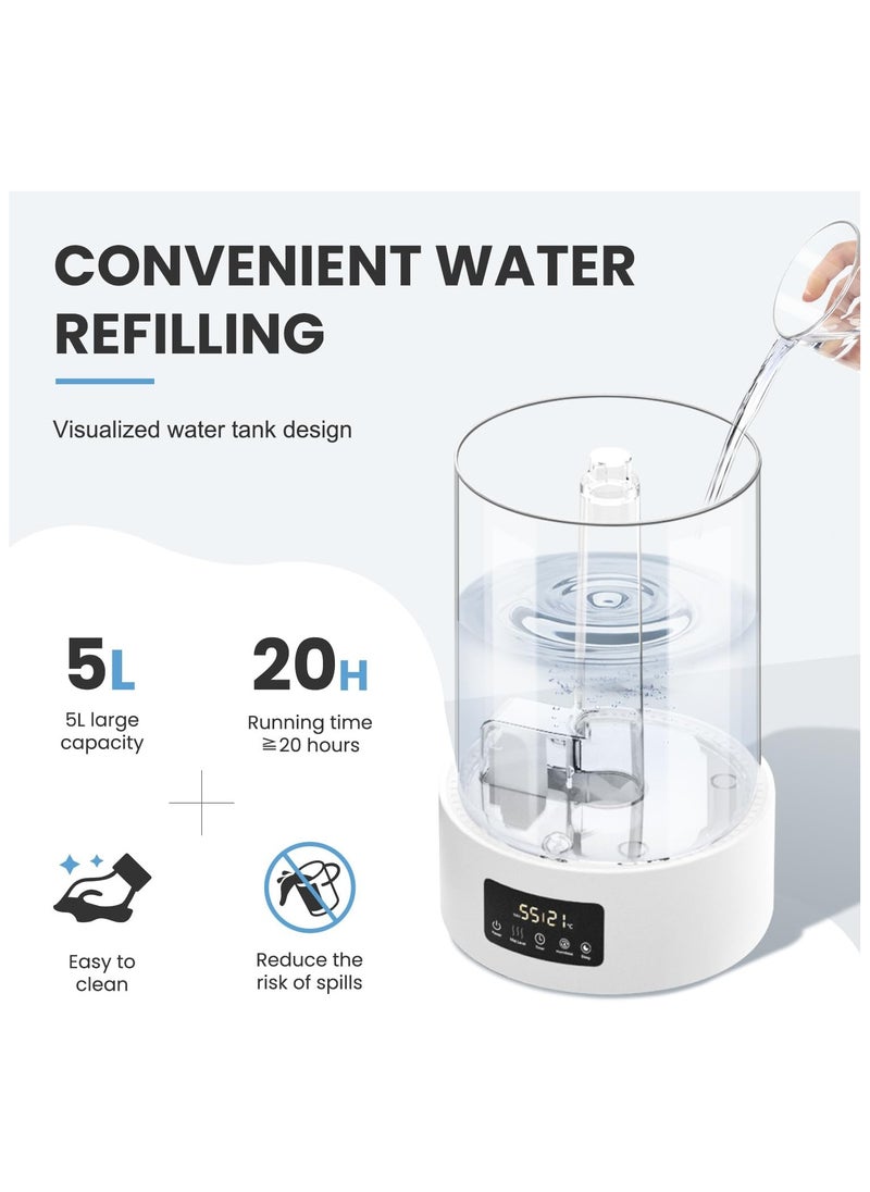 5L Air Humidifiers for Bedroom Home, 7-Color Lights,Top Fill Cool Mist Humidifiers With Mist Level Control, Essential Oil Function,Timer 1-8h, Auto Shut-off, Sleep Mode, BPA Free