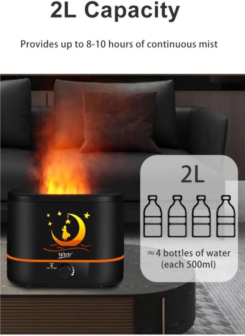 Flame Aroma Diffuser,Humidifier And Air Purifier In 1,Simulated Flame Night Light,Add Water To The Top,Power Off When There Is No Water,Silent Humidification for Baby Home Office,Black,Flame