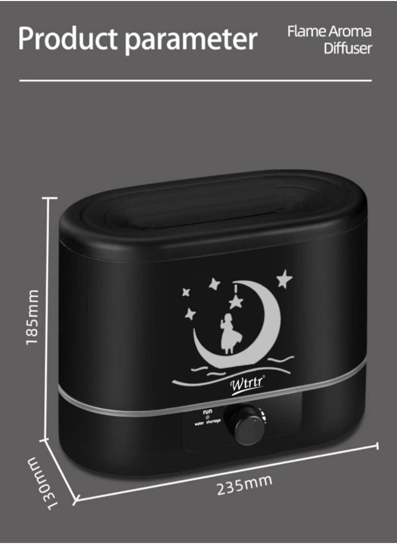 Flame Aroma Diffuser,Humidifier And Air Purifier In 1,Simulated Flame Night Light,Add Water To The Top,Power Off When There Is No Water,Silent Humidification for Baby Home Office,Black,Flame