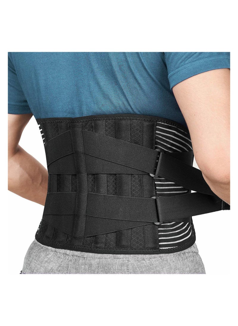 Lower Back Pain Relief with 6 Stays Breathable Mesh Back Support Belt for Men and Women (Large)