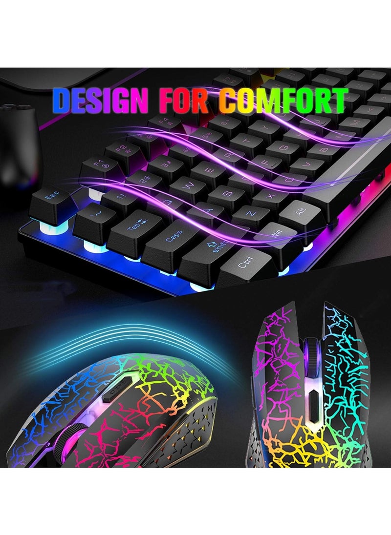 Gaming Keyboard, USB Wired Gaming Keyboard and Mouse Combo with Rainbow Backlight,104 Keys PC Gaming Keyboard and Mouse for Office Home Gaming, Wired Keyboard Mouse for PC Mac Window