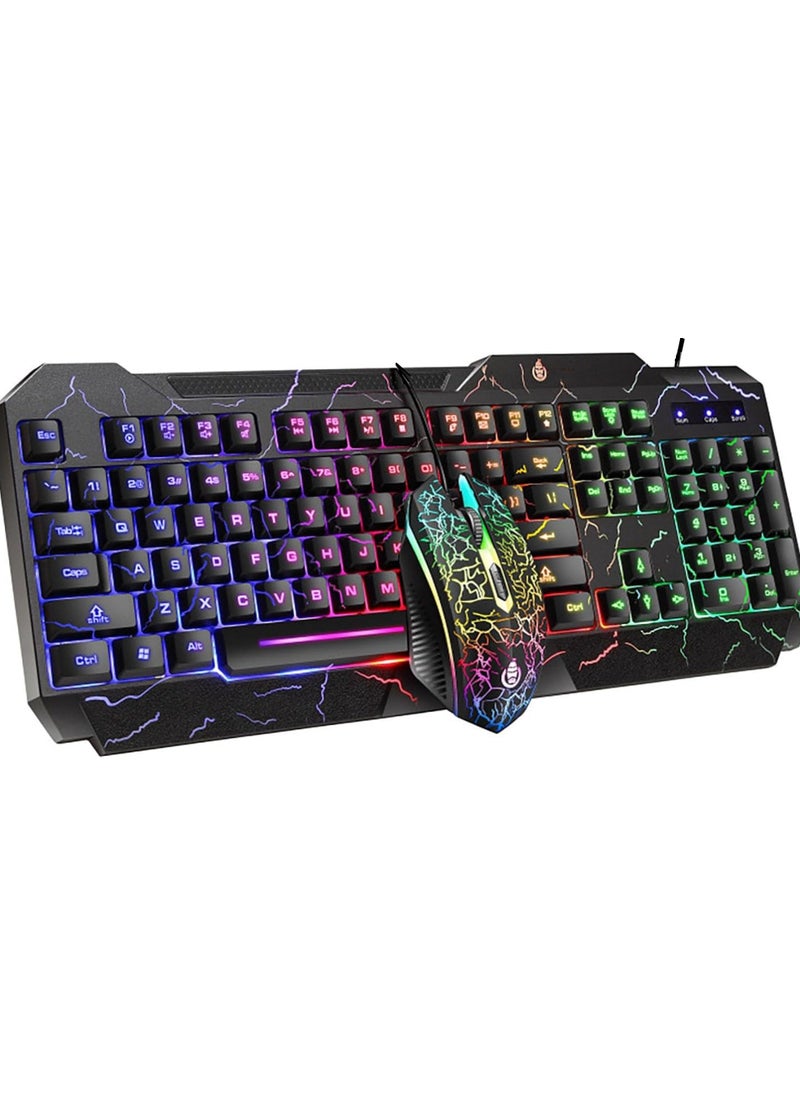 Gaming Keyboard, USB Wired Gaming Keyboard and Mouse Combo with Rainbow Backlight,104 Keys PC Gaming Keyboard and Mouse for Office Home Gaming, Wired Keyboard Mouse for PC Mac Window