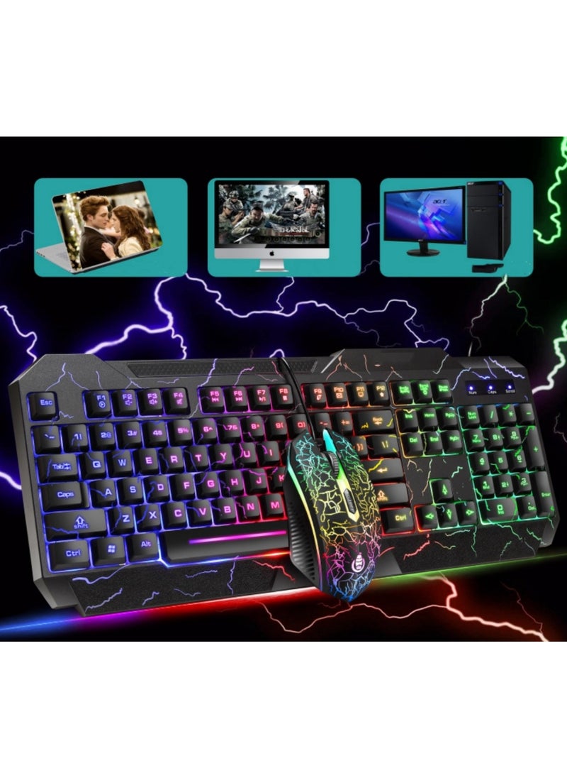 Gaming Keyboard, USB Wired Gaming Keyboard and Mouse Combo with Rainbow Backlight,104 Keys PC Gaming Keyboard and Mouse for Office Home Gaming, Wired Keyboard Mouse for PC Mac Window