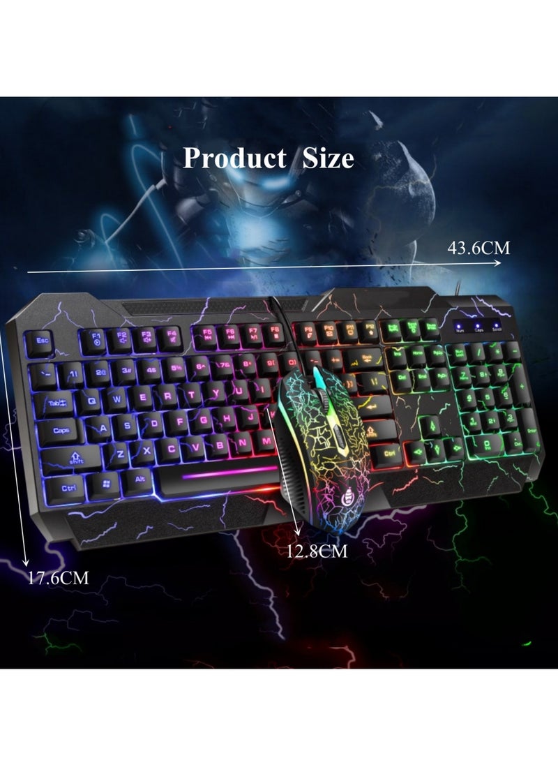 Gaming Keyboard, USB Wired Gaming Keyboard and Mouse Combo with Rainbow Backlight,104 Keys PC Gaming Keyboard and Mouse for Office Home Gaming, Wired Keyboard Mouse for PC Mac Window