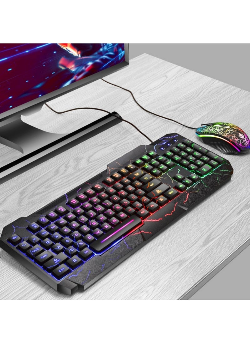 Gaming Keyboard, USB Wired Gaming Keyboard and Mouse Combo with Rainbow Backlight,104 Keys PC Gaming Keyboard and Mouse for Office Home Gaming, Wired Keyboard Mouse for PC Mac Window