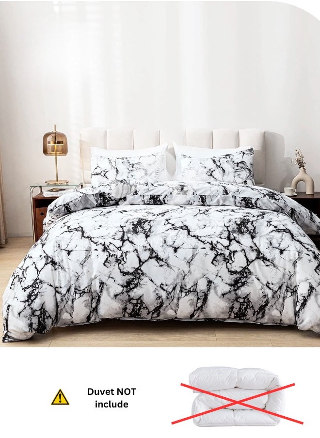 Queen Size 6 Piece Marble Design Duvet Cover Set Black and White color Bedding Set.