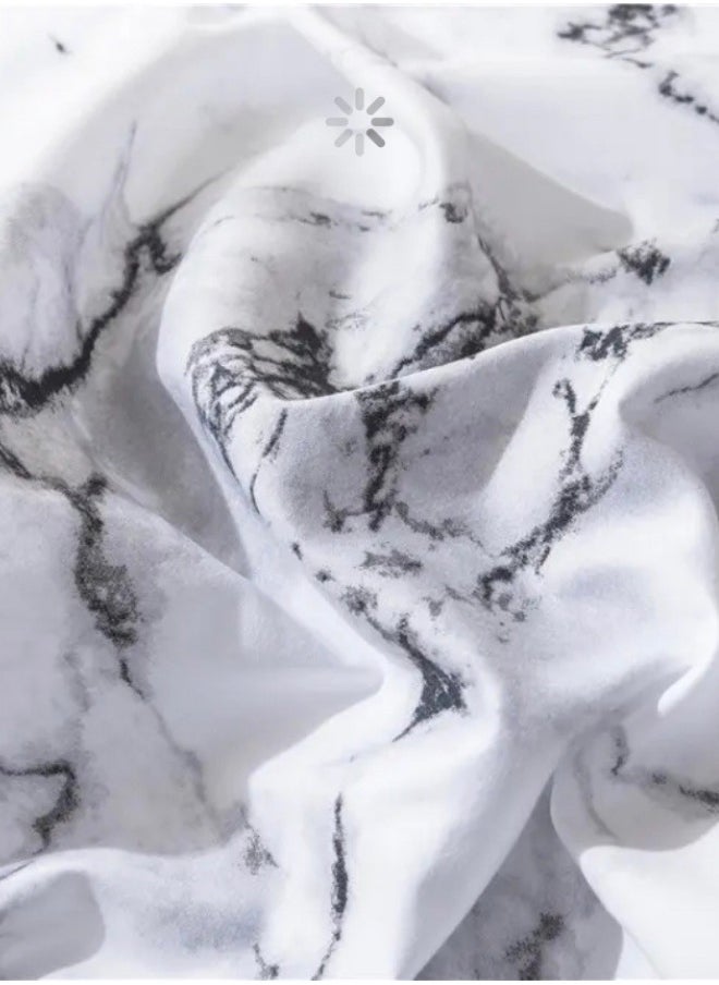 Queen Size 6 Piece Marble Design Duvet Cover Set Black and White color Bedding Set.