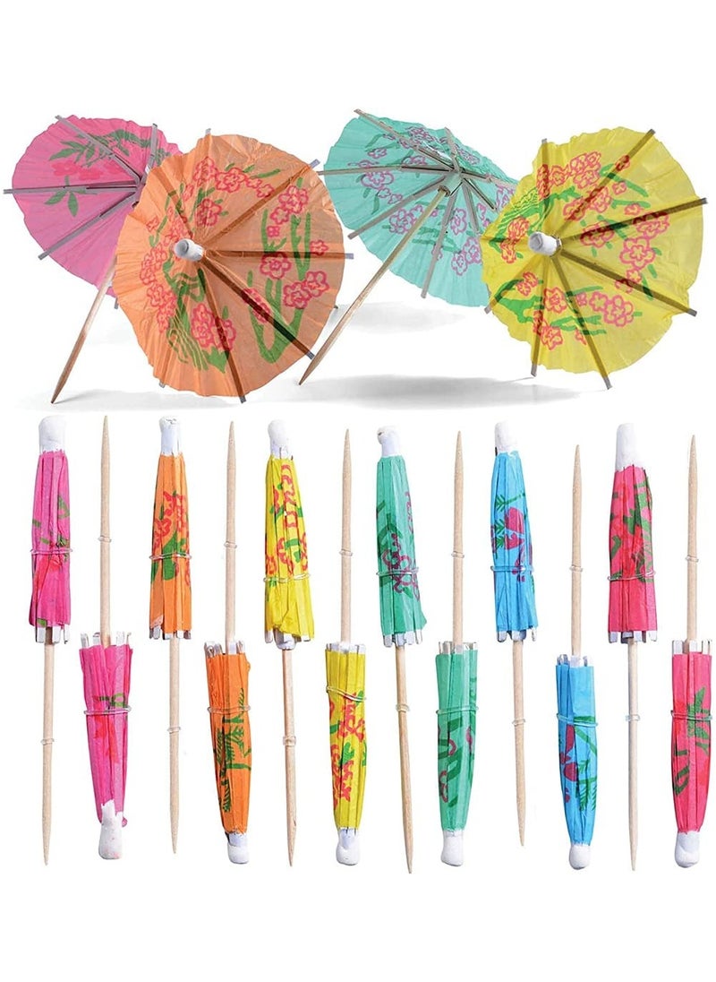Tropical Drink Paper Umbrellas & Fruit Dessert Toothpicks - 140 Pcs Colorful Cupcake Toppers for Summer Pool, Wedding, Beach, Baby Birthday Party Decorations
