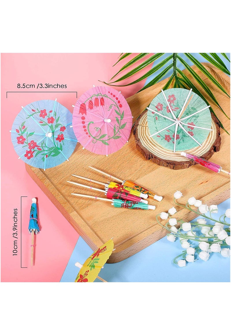 Tropical Drink Paper Umbrellas & Fruit Dessert Toothpicks - 140 Pcs Colorful Cupcake Toppers for Summer Pool, Wedding, Beach, Baby Birthday Party Decorations