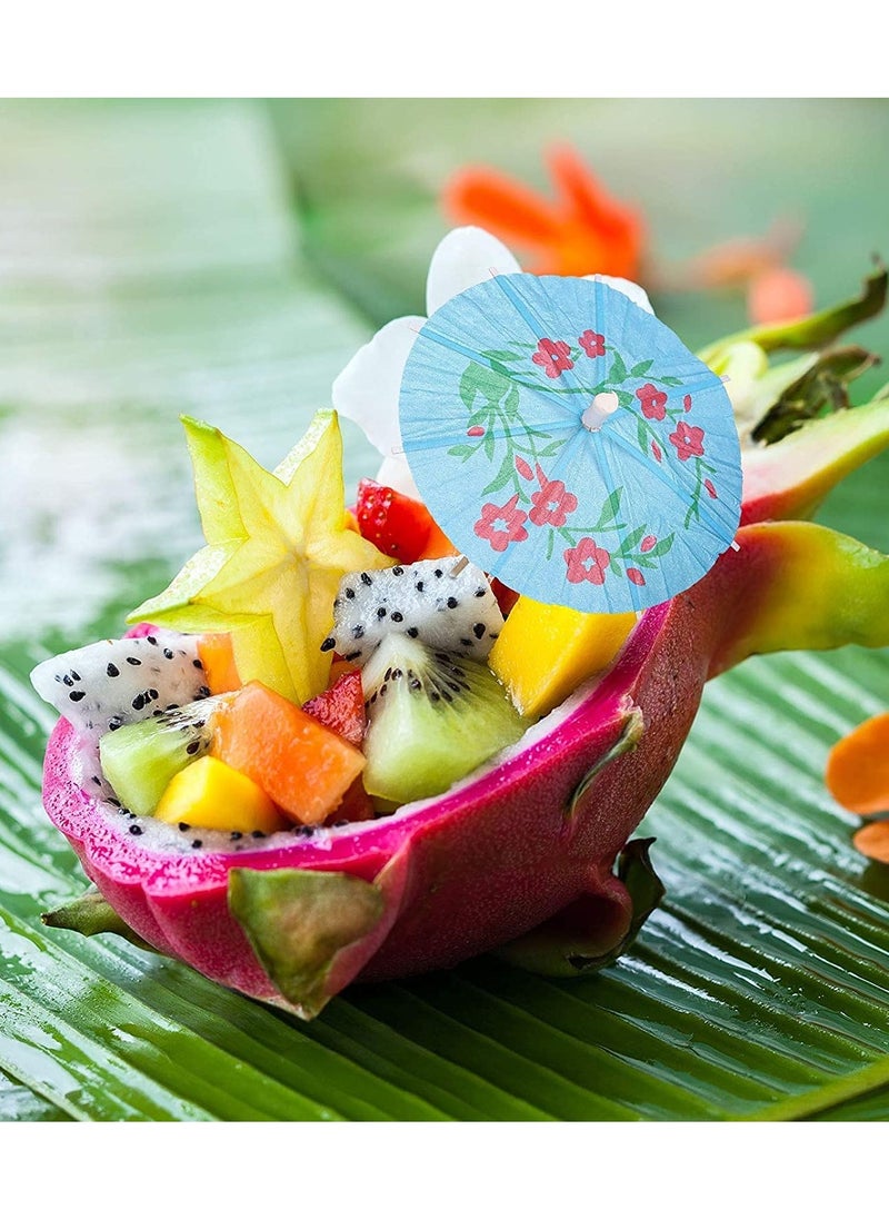 Tropical Drink Paper Umbrellas & Fruit Dessert Toothpicks - 140 Pcs Colorful Cupcake Toppers for Summer Pool, Wedding, Beach, Baby Birthday Party Decorations