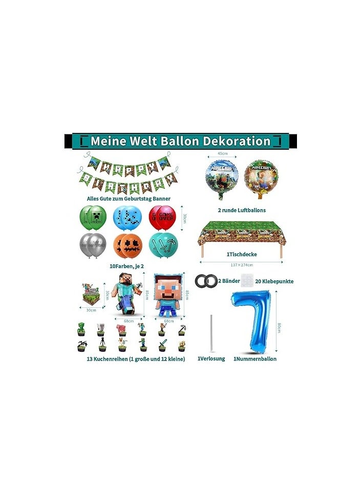 Minecraft Birthday Decoration 7 Years Boy Girl - Minecraft Decoration Birthday 7 Minercraft Balloons Birthday Garland Minecraft Cake Decoration Miner Gamer Tablecloth Minecraft Party Decoration Set