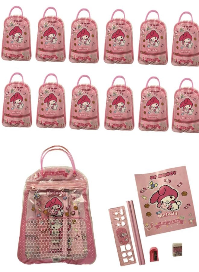 Melody Anime Portable Stationery 7pcs/Set Bags Children's Cute Cartoon Student Pencil Box Cosplay Kid Party Favors Return Gifts Toy 12 sets