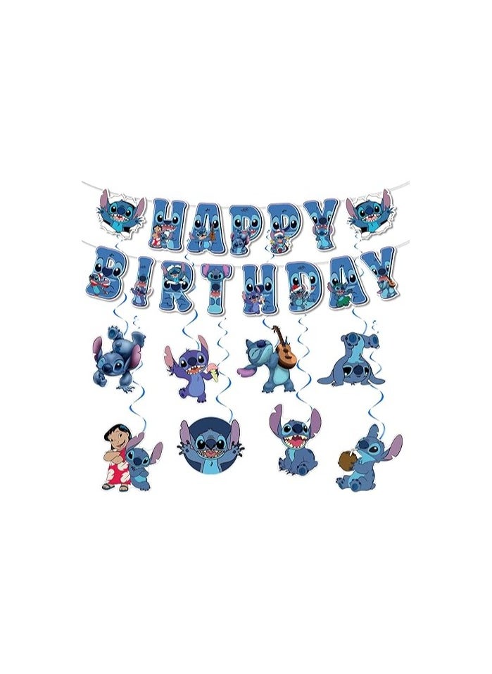 Stitch Birthday Decorations Stitch Happy Birthday Banner Hanging Swirls for Birthday Party Supplies