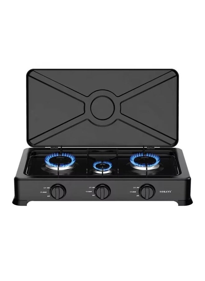 Sokany 3-Burner Gas Stove with Lid - Portable and Durable