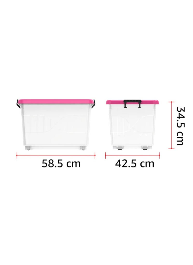 55L Clear Plastic Storage Box with Wheels & Lockable Lid