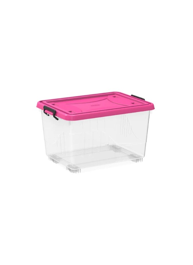 55L Clear Plastic Storage Box with Wheels & Lockable Lid