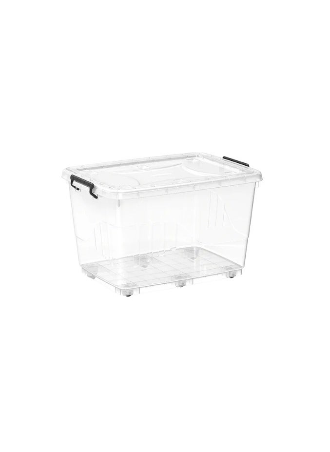 82L Clear Plastic Storage Box with Wheels & Lockable Lid