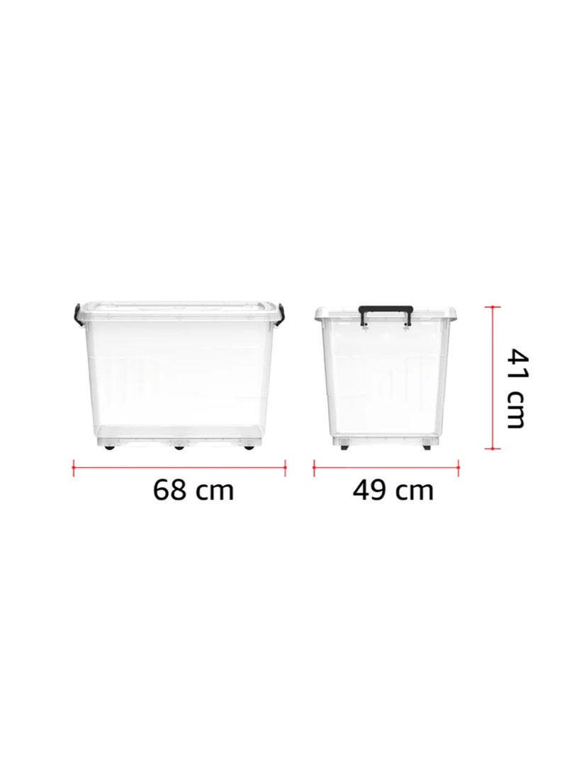 82L Clear Plastic Storage Box with Wheels & Lockable Lid