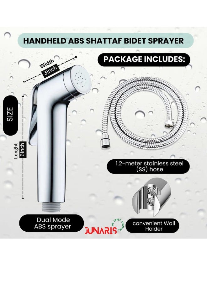 Handheld ABS Shattaf Bidet Sprayer – Dual Mode Wall-Mounted Bidet with 1.2m Stainless Steel Hose & Holder, Chrome Finish, Adjustable Spray for Personal Hygiene