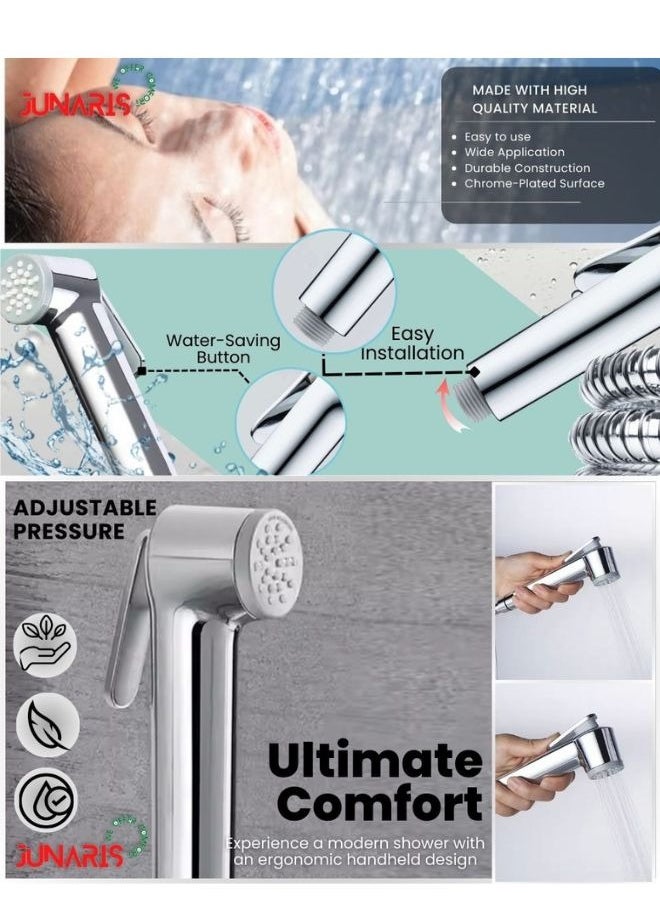 Handheld ABS Shattaf Bidet Sprayer – Dual Mode Wall-Mounted Bidet with 1.2m Stainless Steel Hose & Holder, Chrome Finish, Adjustable Spray for Personal Hygiene