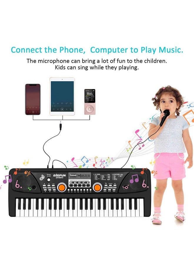 Kids Keyboard With Microphone, Kids Piano Keyboard For Beginners Electronic Piano With Mp3 Function/Audio Cable/ 16 Tones/ 49 Keys Music Toy Keyboards For Boys Girls Ages 3-12