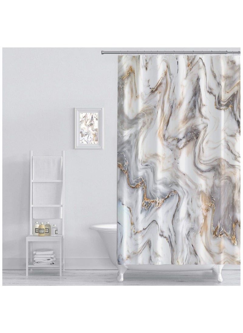 Grey Gold Marble Shower Curtain Liner 70 x 70in, Waterproof Abstract Modern Shower Curtain for Standard Bathtub, Luxury Shower Curtain for Bathroom Decor, Washable Fabric Shower Curtain Set