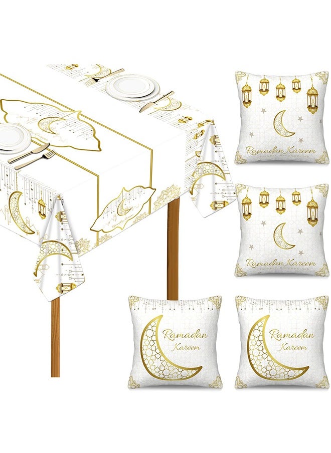 Ramadan Decorations Home Set Ramadan Table Decoration With 150x220cm Ramadan Tablecloth And 4 Pcs Decorative Pillow Covers - White