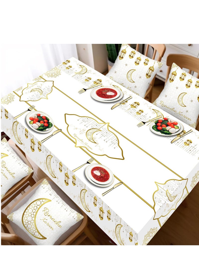 Ramadan Decorations Home Set Ramadan Table Decoration With 150x220cm Ramadan Tablecloth And 4 Pcs Decorative Pillow Covers - White