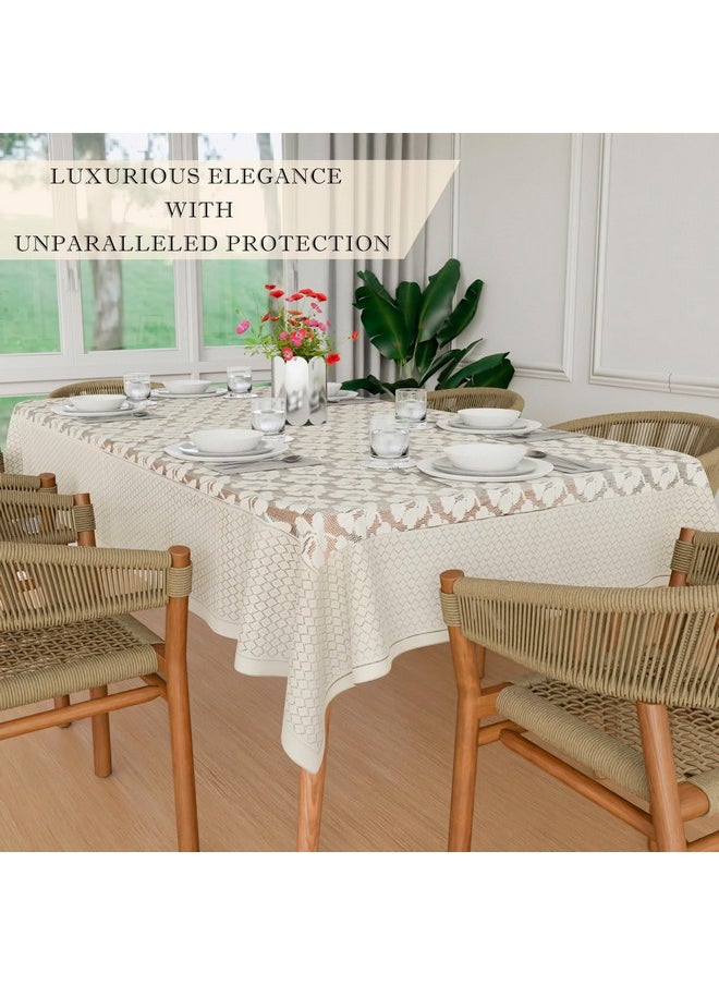 Kuber Industries Dining Table Cover | 60x90 Inch | 6-Seater Table Cover | Net Tabletop Cover | Hotels-Restaurants Table Cover | Dining Table Cloth | Plain Leonardo Flower Print | DTC | Cream