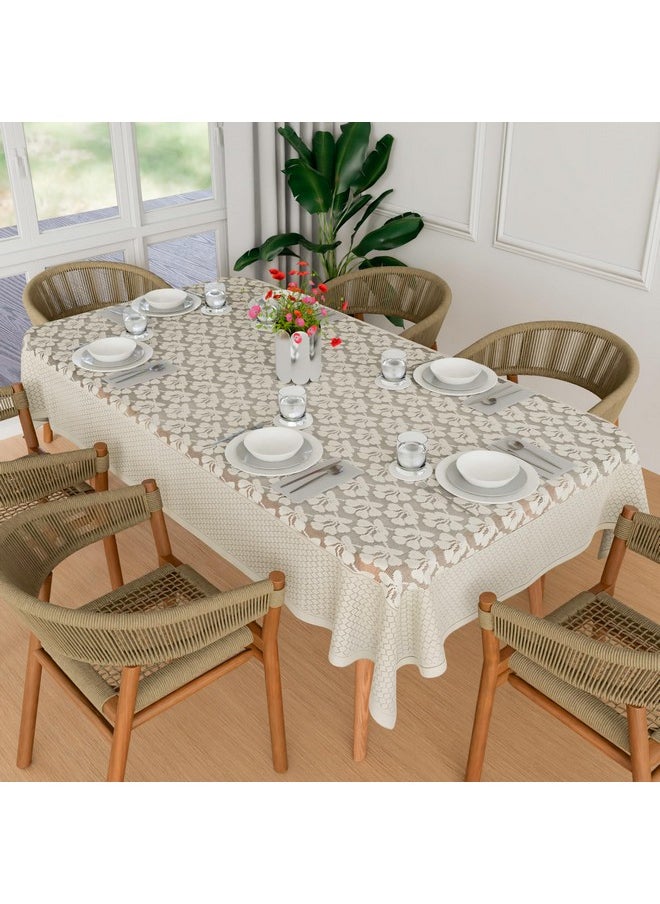 Kuber Industries Dining Table Cover | 60x90 Inch | 6-Seater Table Cover | Net Tabletop Cover | Hotels-Restaurants Table Cover | Dining Table Cloth | Plain Leonardo Flower Print | DTC | Cream