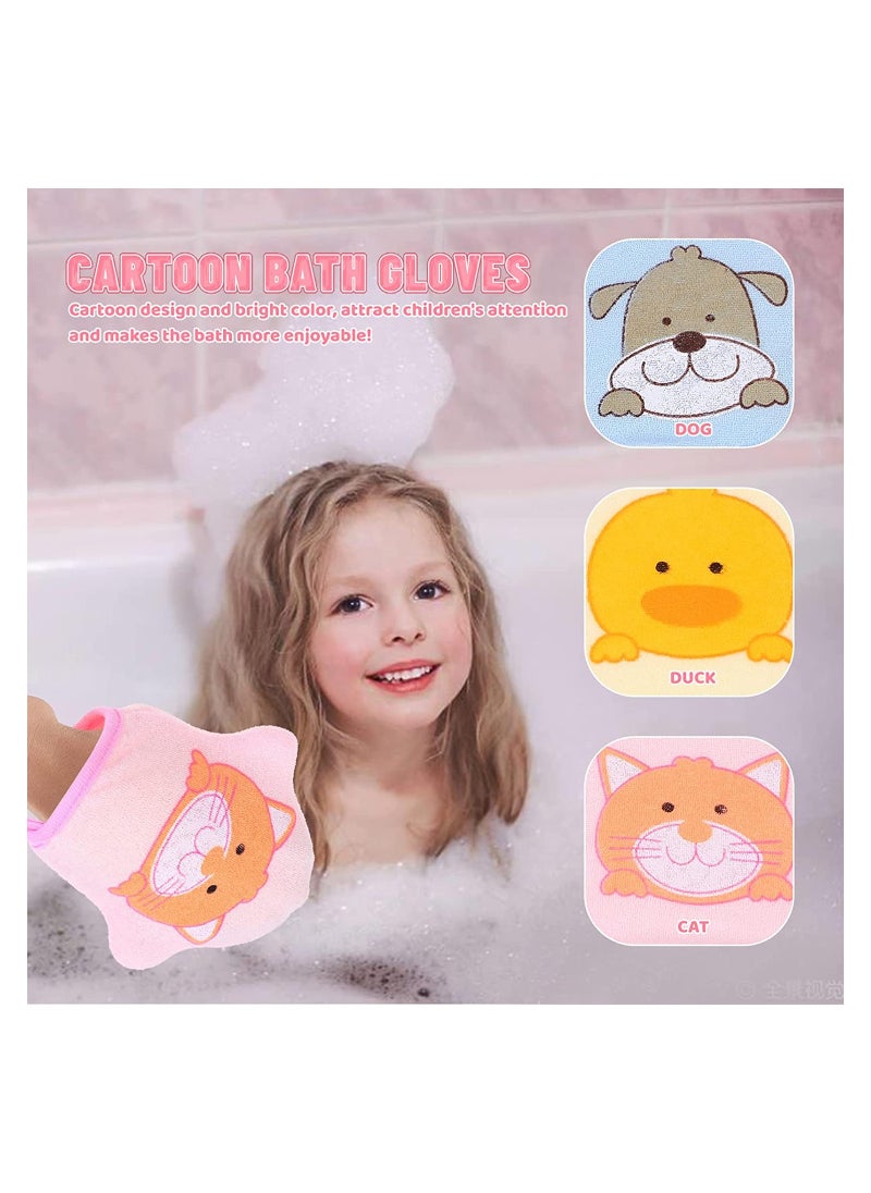 3pcs Baby Bath Gloves -  Exfoliating Shower Mittens & Soft Sponge Towel for Infant & Toddler Body Cleansing