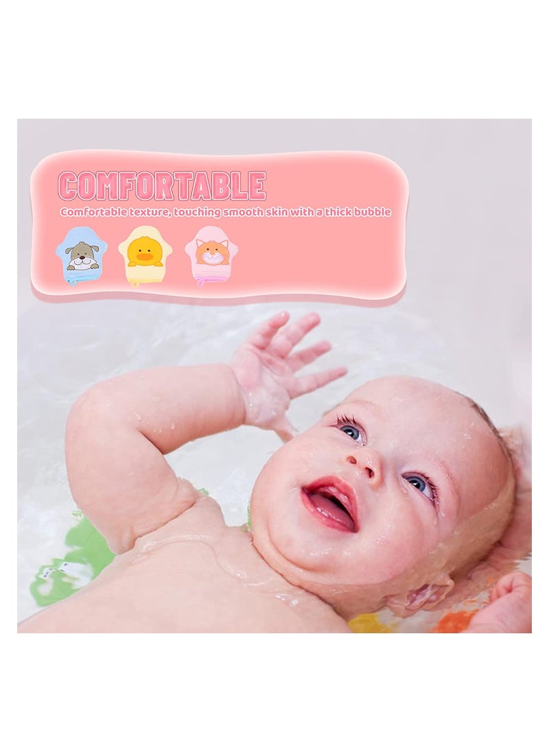 3pcs Baby Bath Gloves -  Exfoliating Shower Mittens & Soft Sponge Towel for Infant & Toddler Body Cleansing